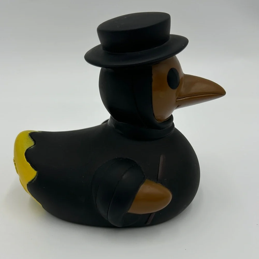 Plague doctor rubber ducky black yellow ducktor squishy flowers 4 inch